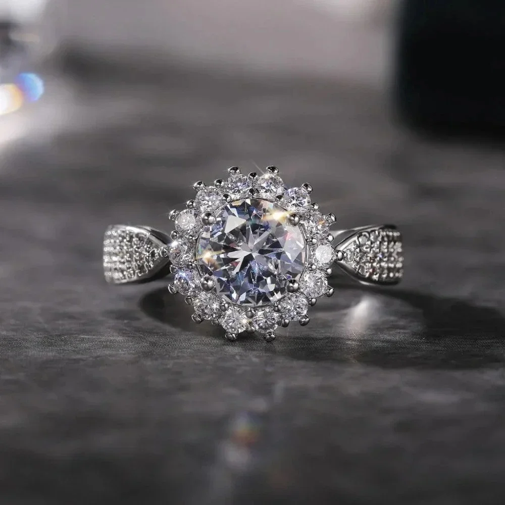 😍925 SILVER MOISSANITE SUN FLOWER WEDDING/ENGAGEMENT RING WOMEN, K754_8